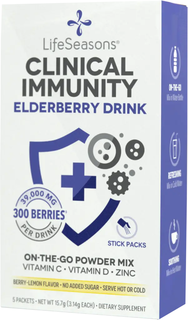 Package of LifeSeasons Clinical Immunity Elderberry drink mix