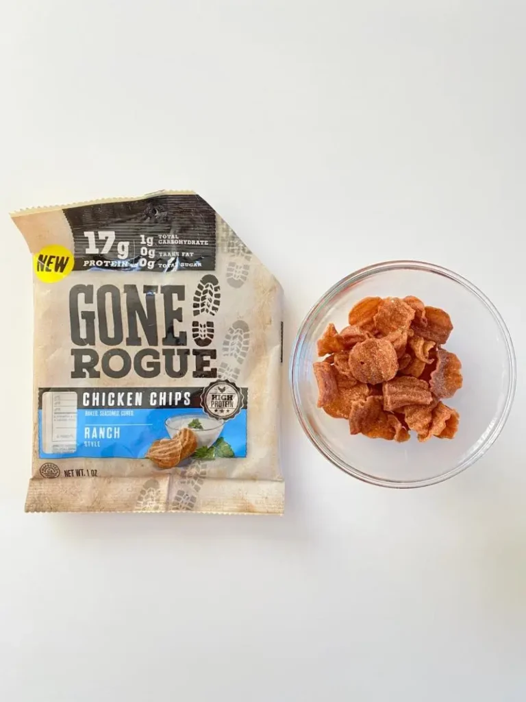 Package of bowl full of Gone Rogue High Protein Chicken Chips