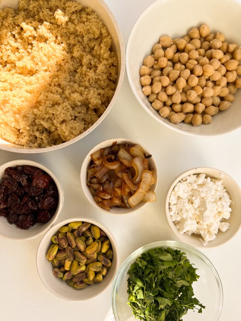 Ingredients for fall quinoa salad