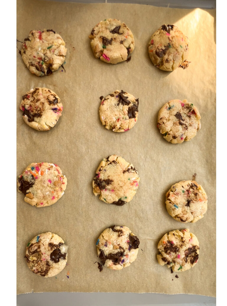 Sprinkle cookies fresh out of the oven.