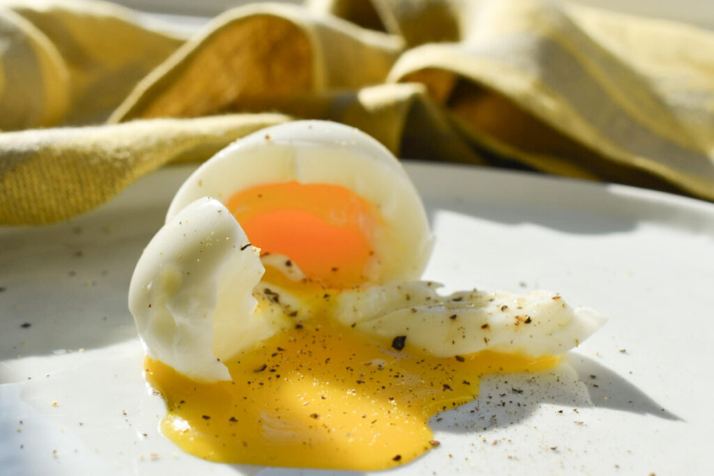 Gooey egg after being soft boiled in the air fryer