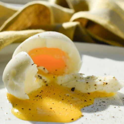 Gooey egg after being soft boiled in the air fryer