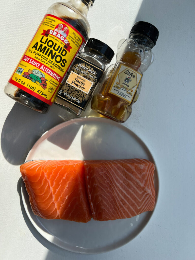 Ingredients for Asian honey garlic salmon. 