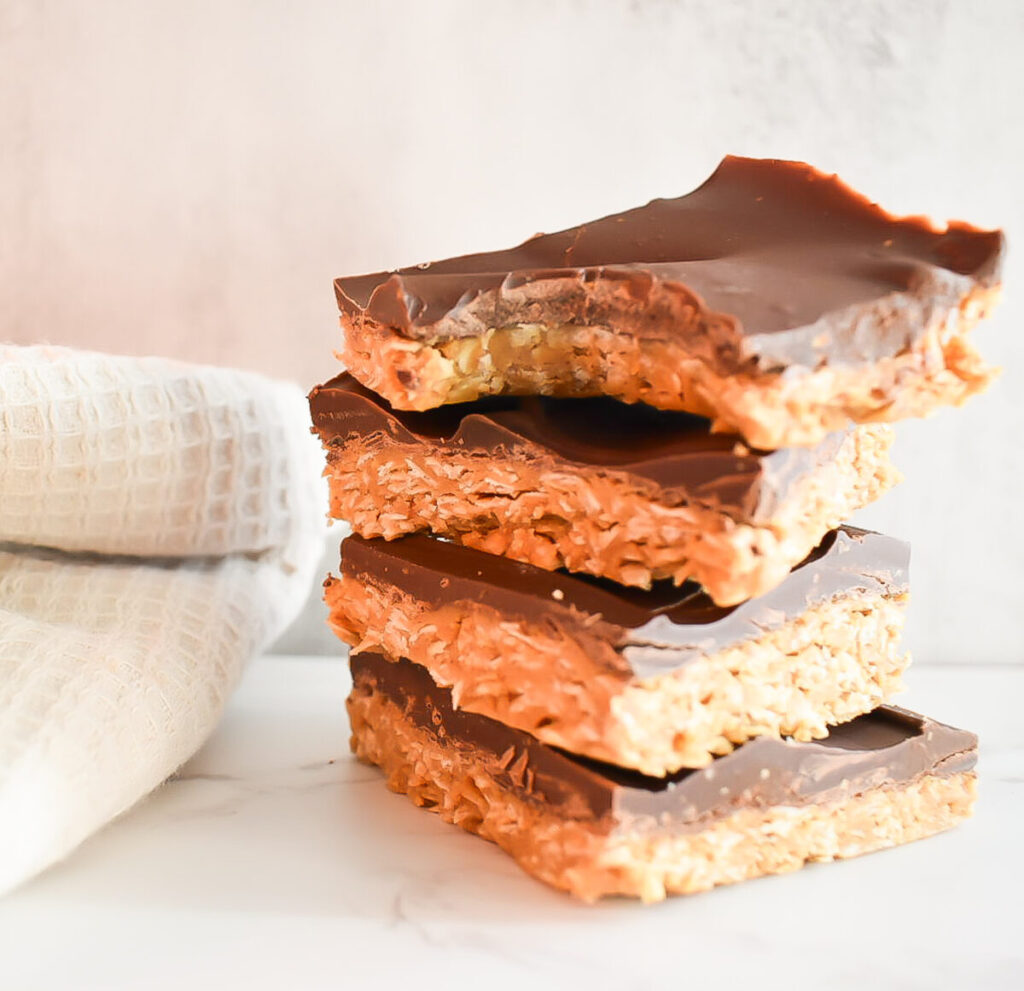 freshly sliced peanut butter oat bars