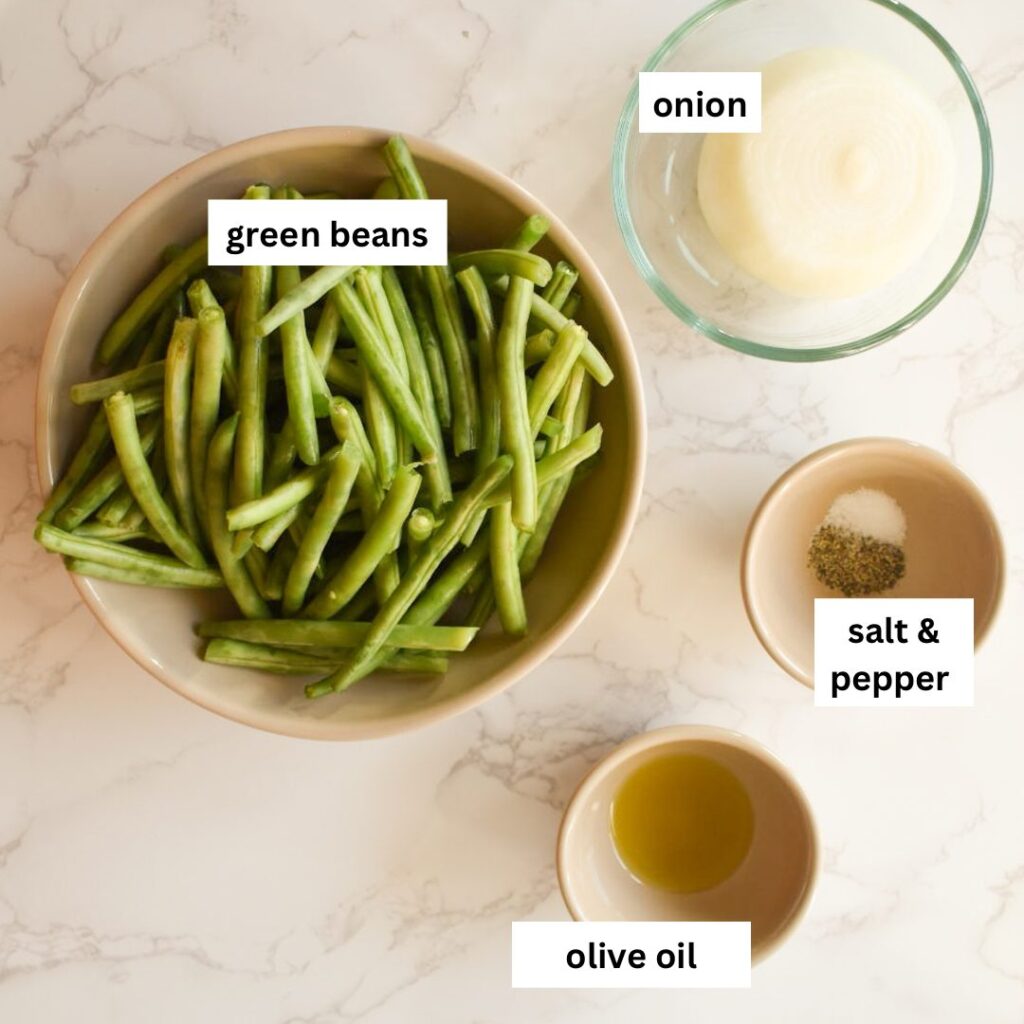 Ingredients for caramelized onions and roasted green beans