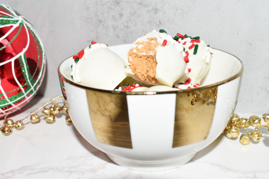 Peanut butter snowballs in a bowl