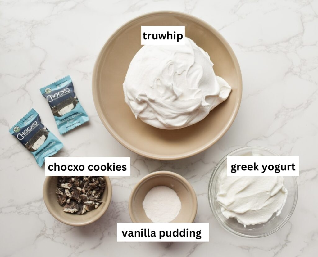 ingredients in high protein cookies & cream mousse