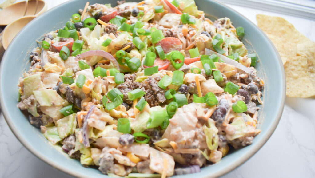 prepare taco salad topped with green onions