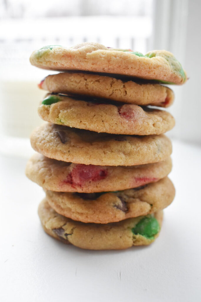 Holiday cookies and green and red m&m's