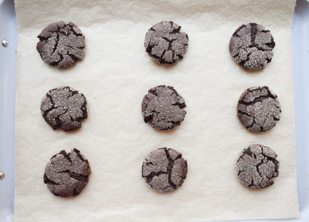 chocolate molasses cookies with cracks after baking