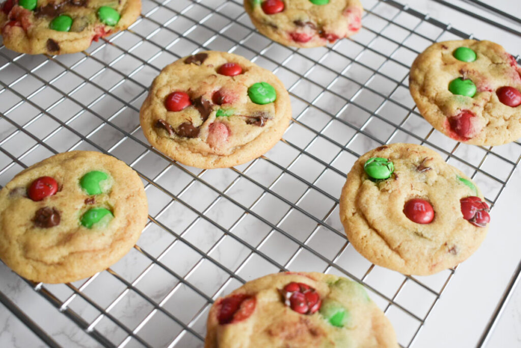 holiday cookies cooling on a wire rack