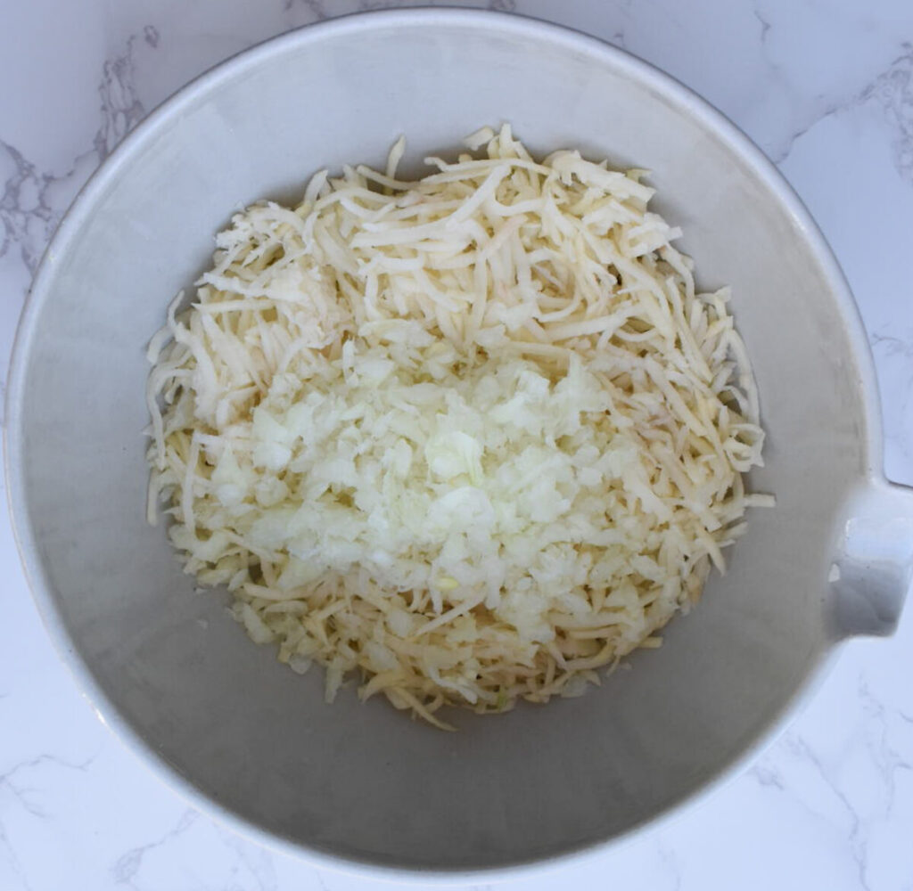 grated potato and onion for latkes