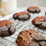 Chocolate molasses cookie with red sprinkles