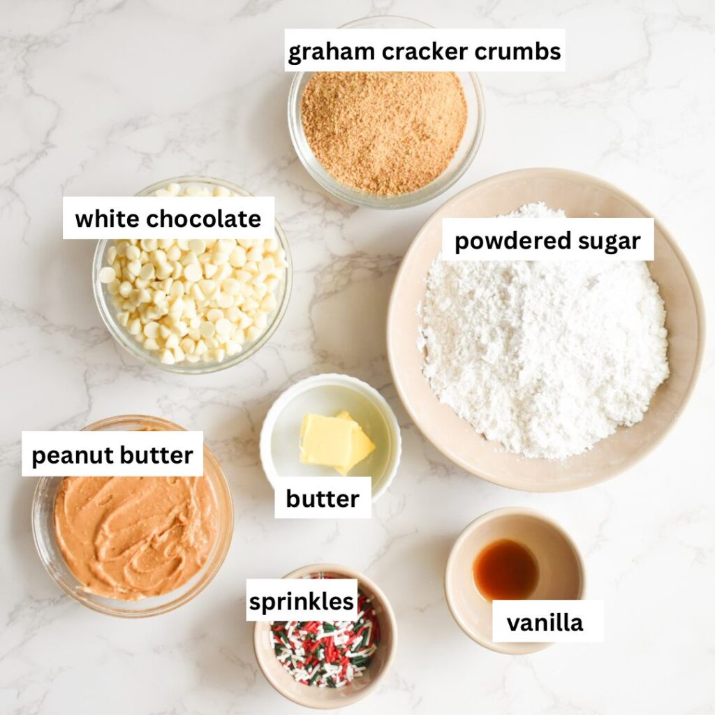 Ingredients for peanut butter snowball recipe