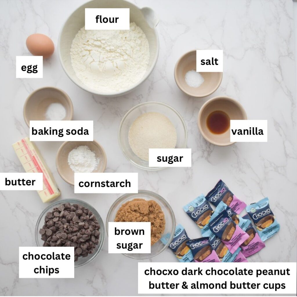 Ingredients in chocolate chip cookie cups