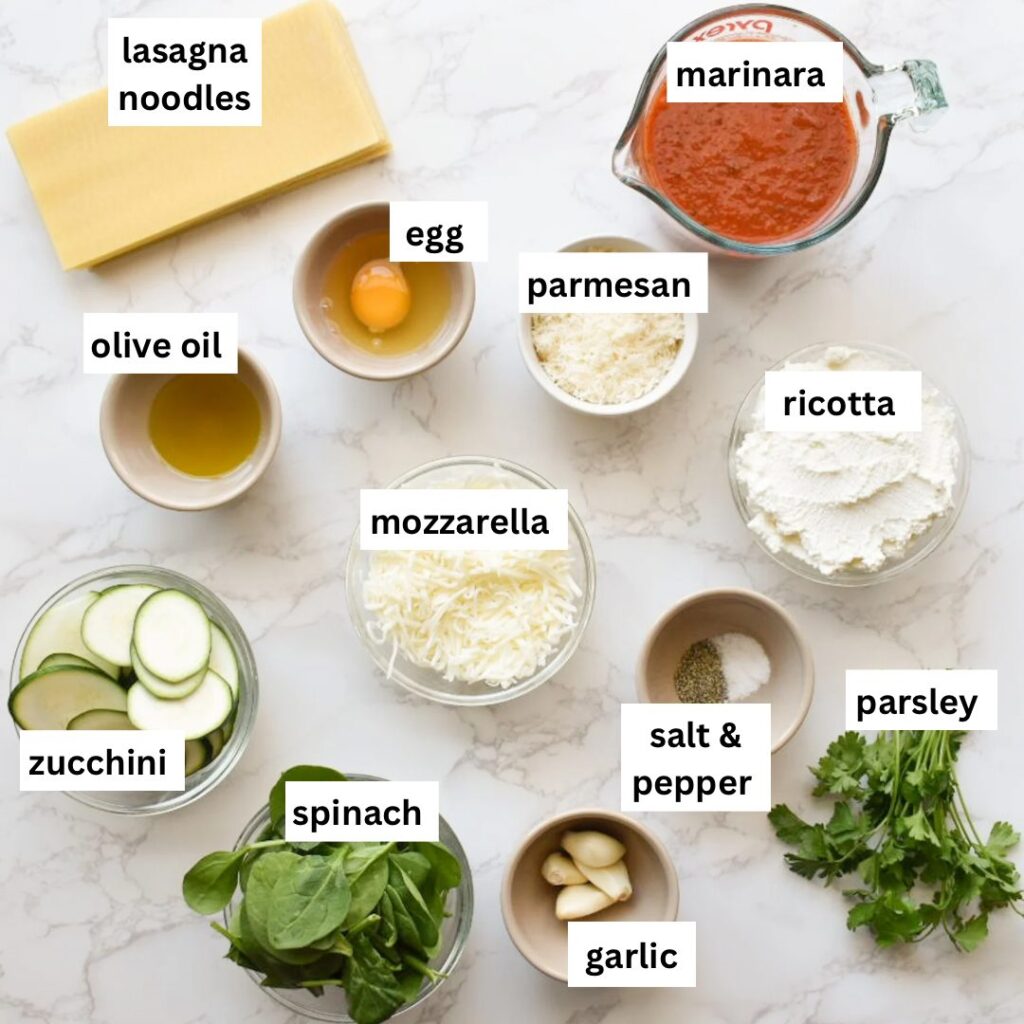 Ingredients in vegetable lasagna