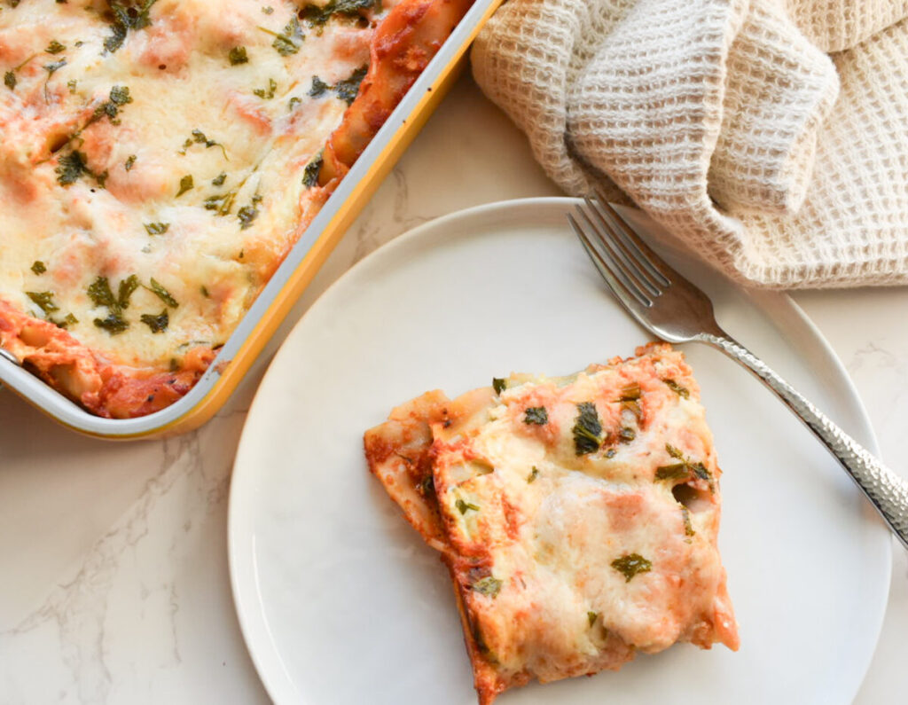 Vegetarian lasagna with spinach, zucchini, and cheese