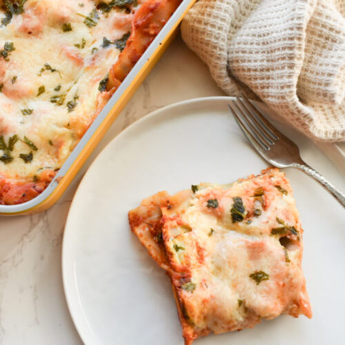 Vegetarian lasagna with spinach, zucchini, and cheese