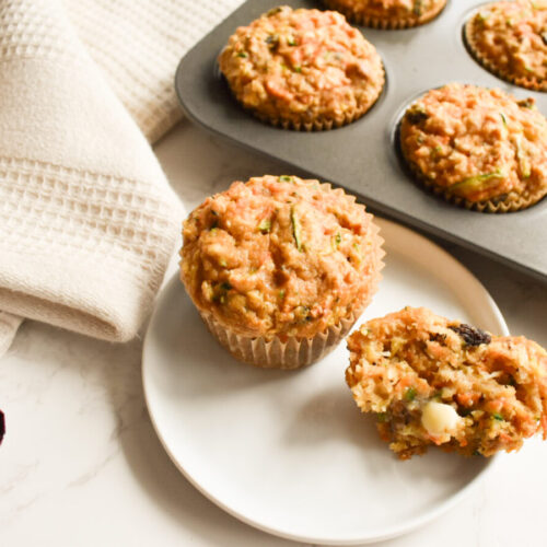 Morning glory muffins with zucchini, carrots, and coconut