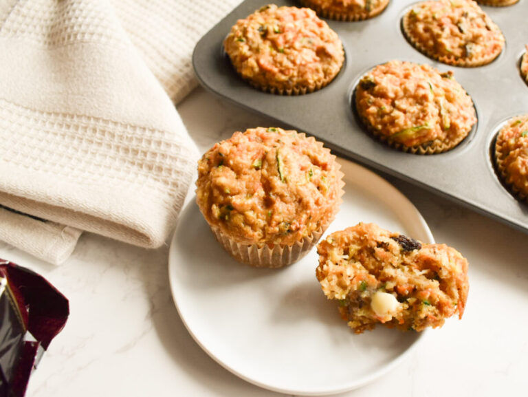 Morning glory muffins with zucchini, carrots, and coconut