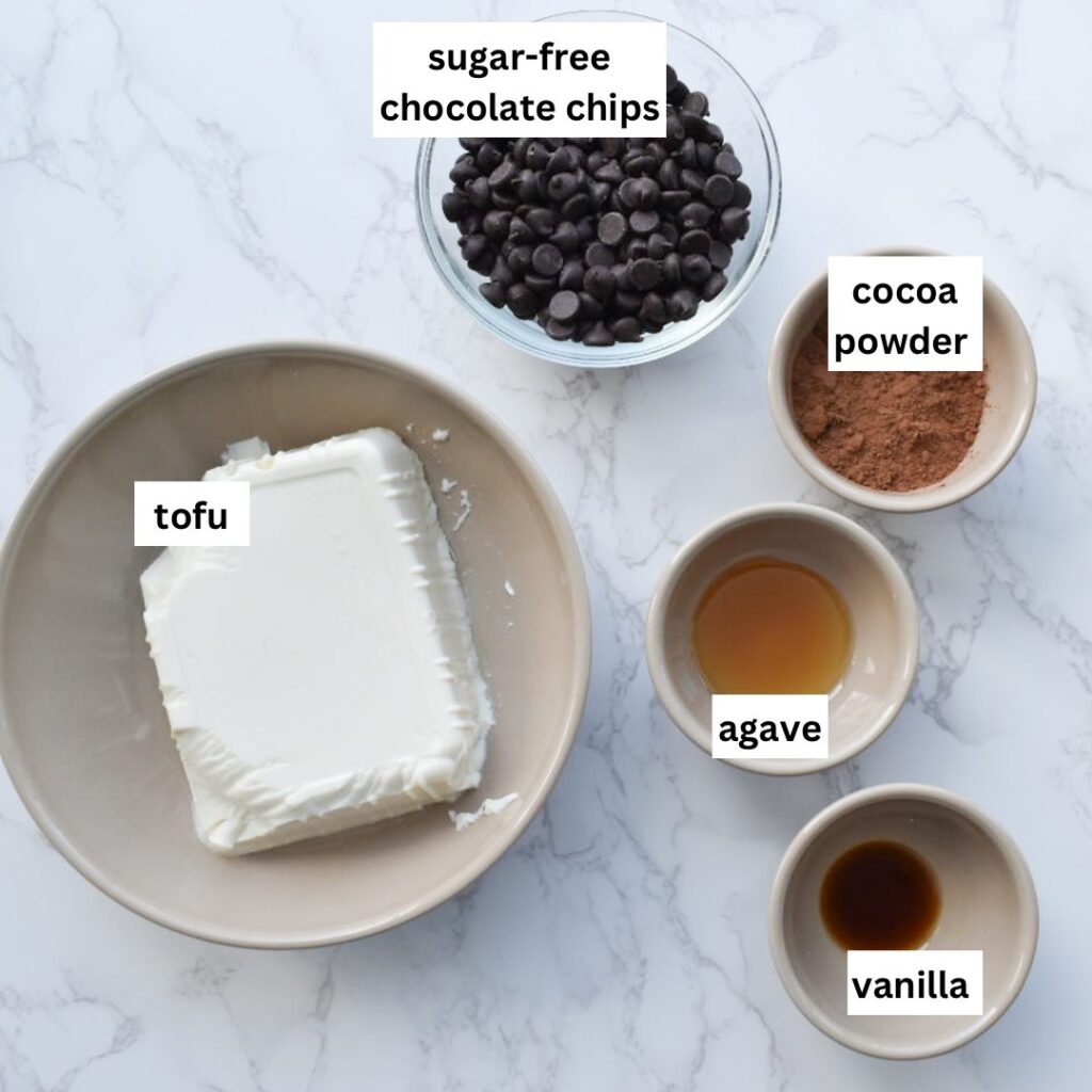 Ingredients in chocolate mousse made with tofu