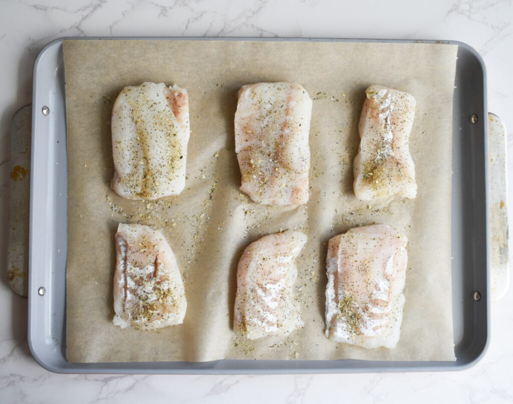 cod fillets seasoned with salt and pepper