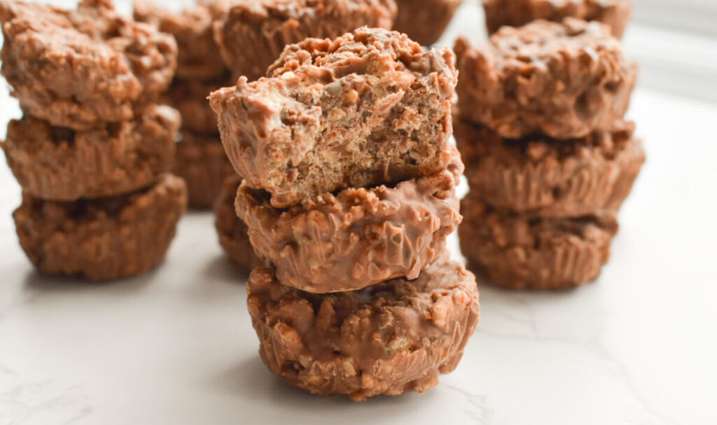 crunchy treats made with peanut butter, chocolate, and crispy cereal