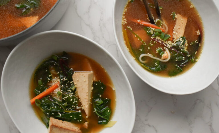 Vegan Miso soup with udon noodles