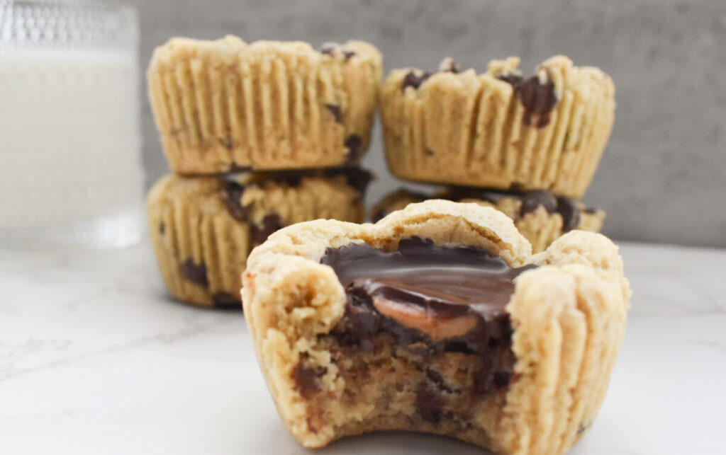 Fresh chocolate chip cookie cups made in muffin tin