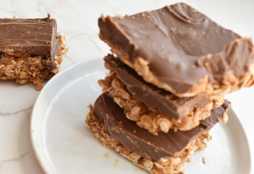 prepared no-bake bars after chilling in the fridge