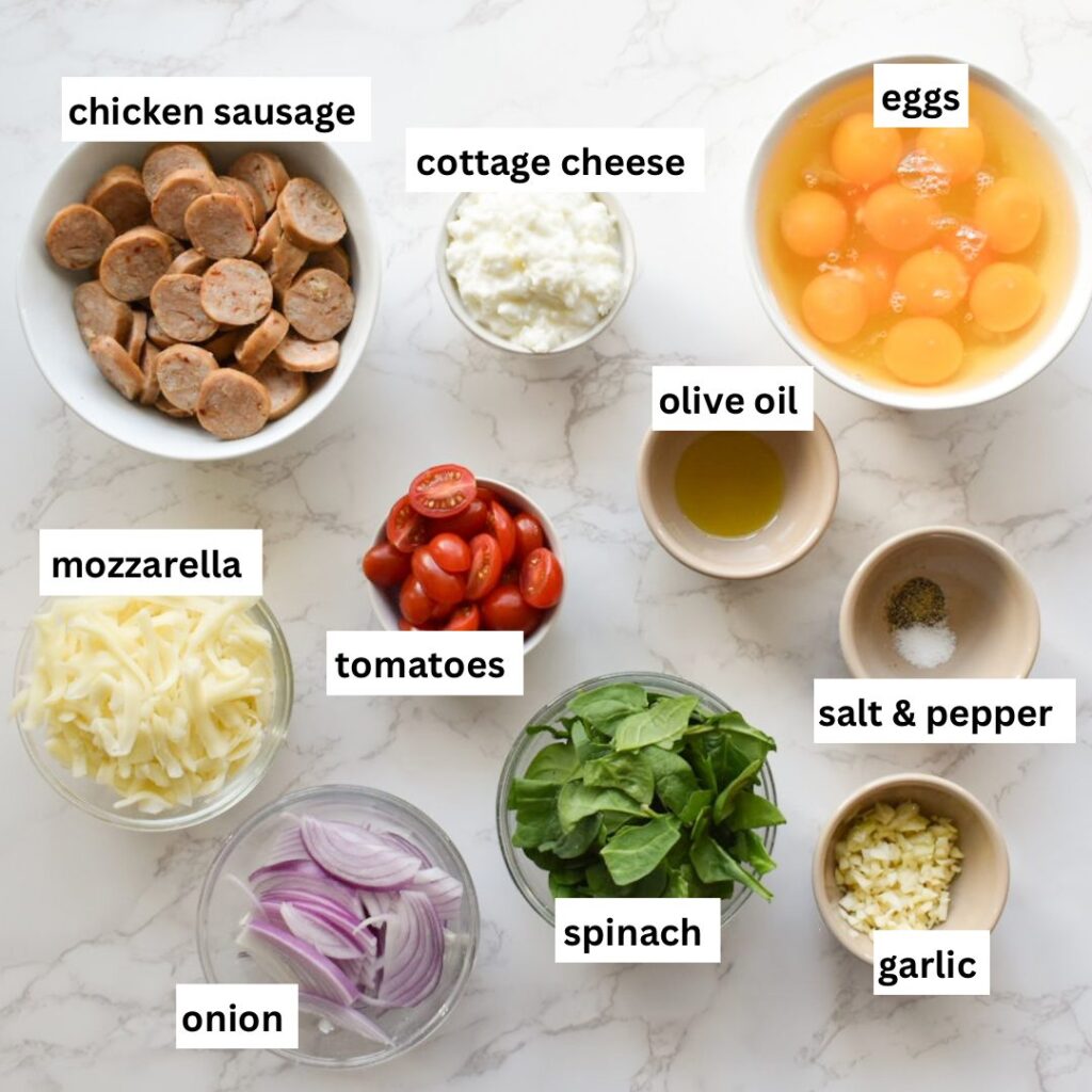 ingredients in high protein egg casserole with veggies