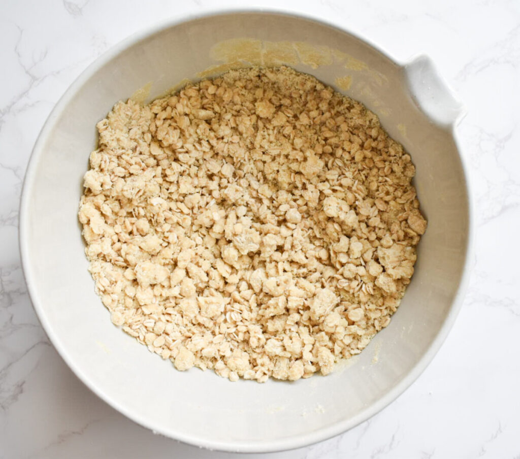 crumble prepared for strawberry oatmeal bars