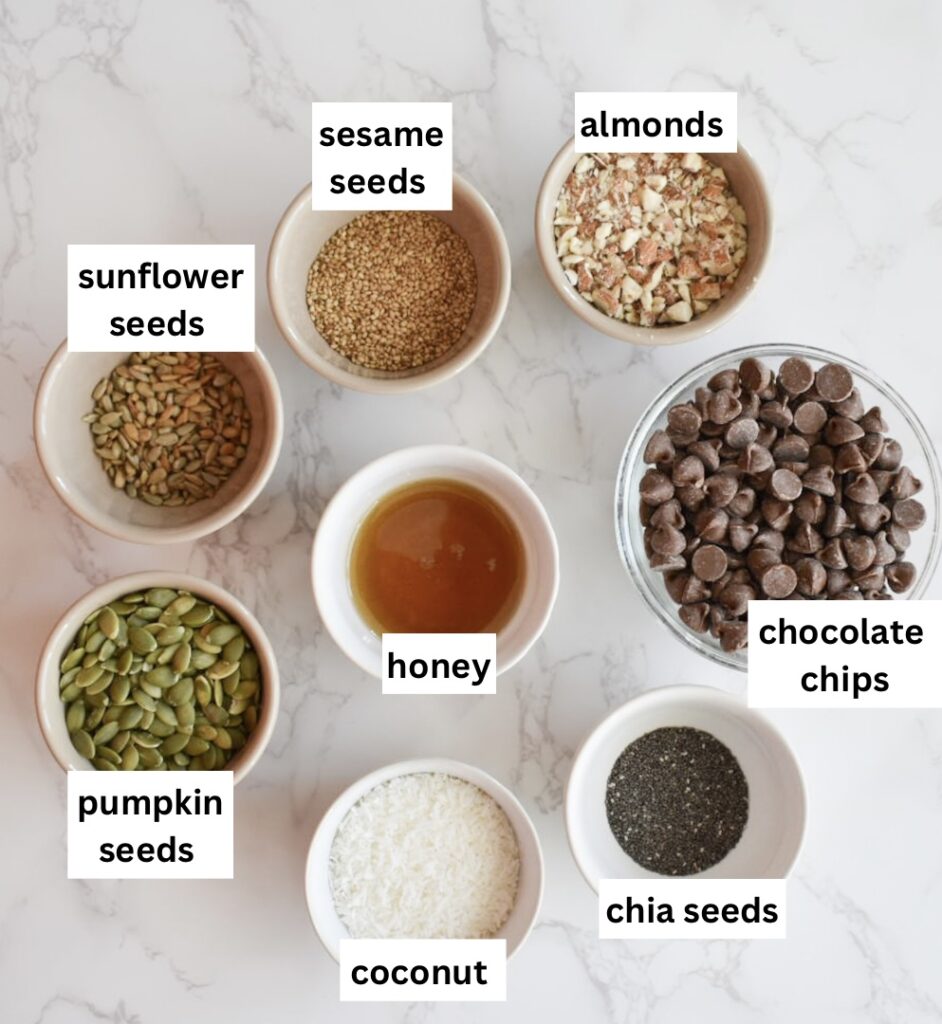 ingredients in healthy and homemade granola bars