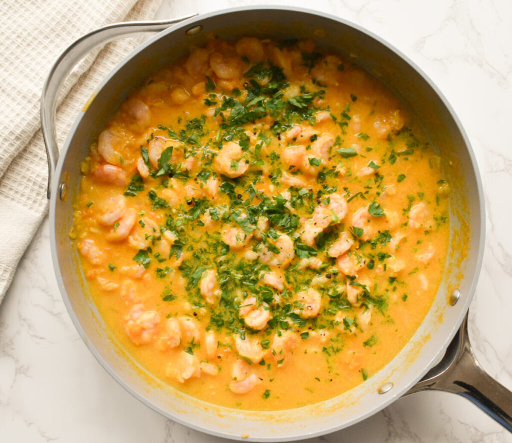 coconut milk shrimp bowl ready to serve